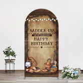 Lofaris Lighed Retro Brown Cowboy Birthday Arch Backdrop